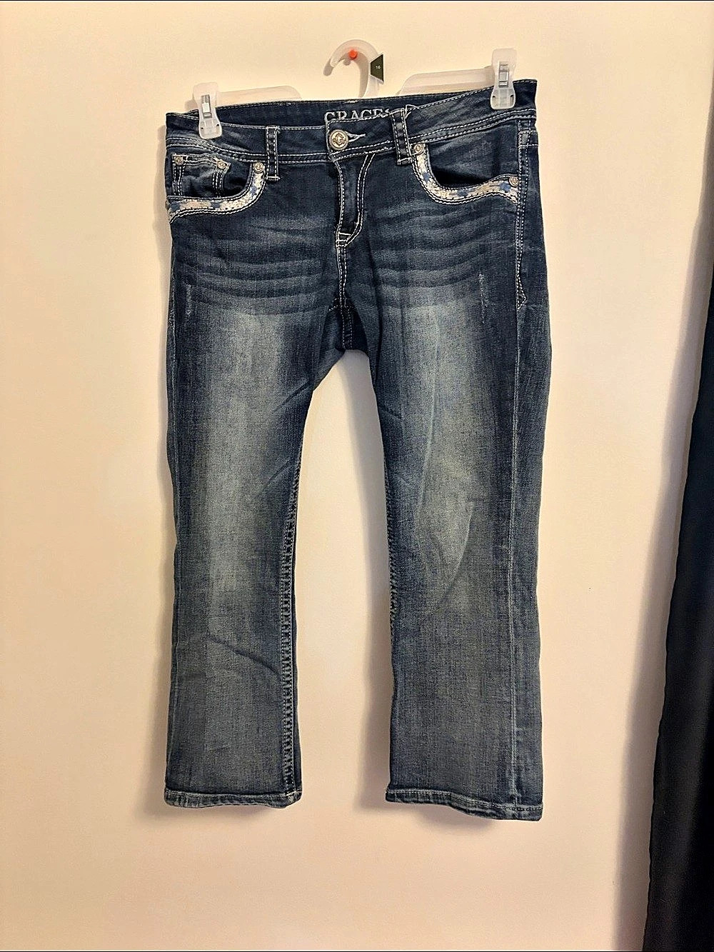 Grace in LA Capri Embellished Straight Leg Jeans Waist 29